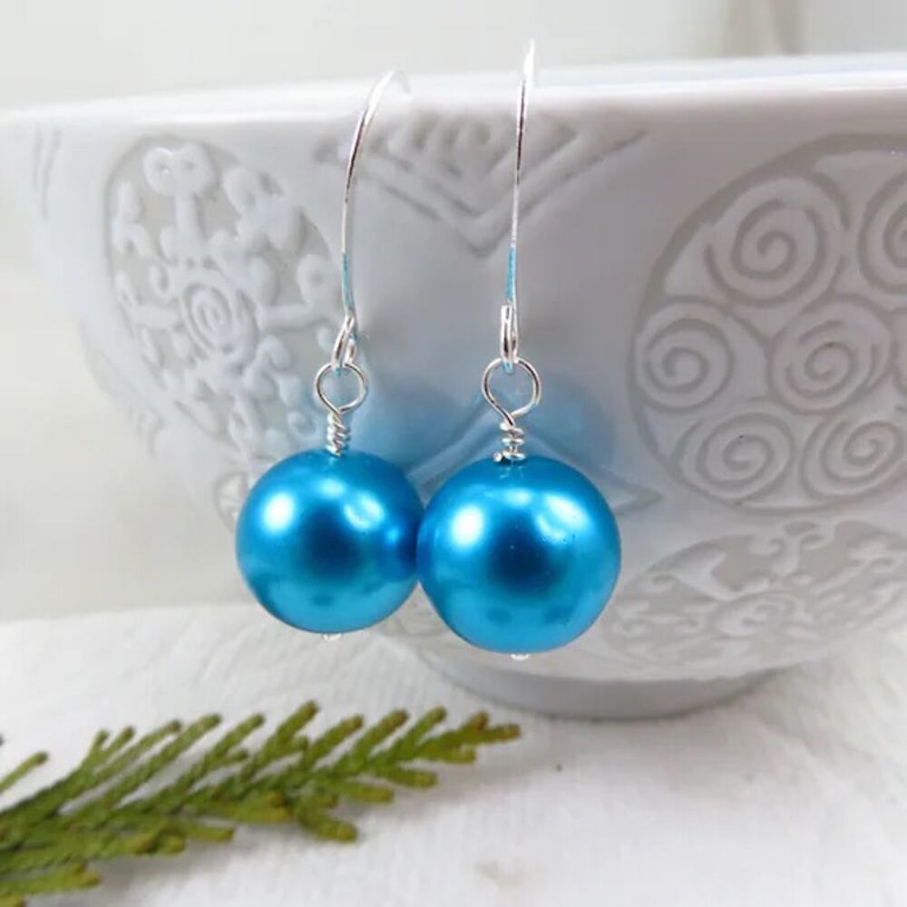 BOGO FREE UNIQUE BLUE BULB BEAD EARRINGS